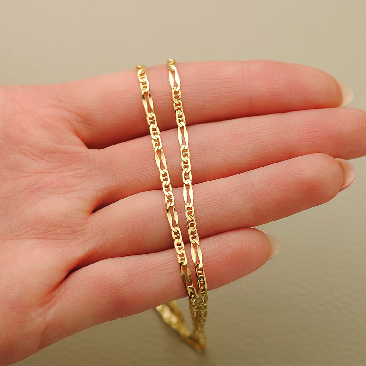 18K CADENA ORO AMARILLO ANCLA 3X1 HUECA LARGO 45CM ANCHO 2 MM