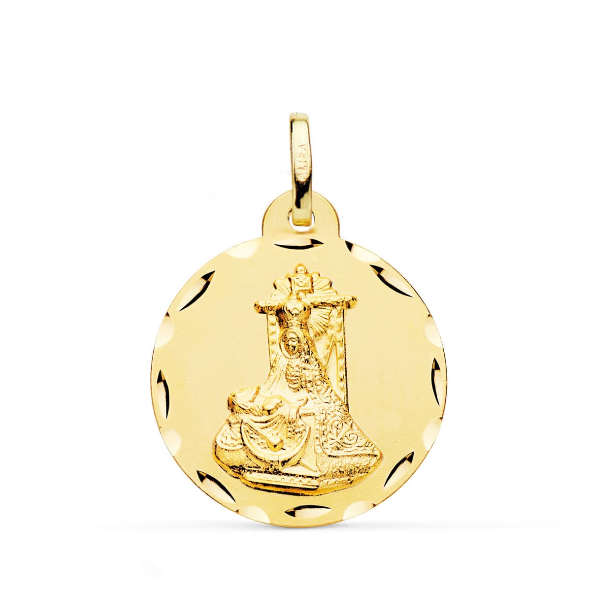 18K MEDALLA ORO AMARILLO VIRGEN DE LAS ANGUSTIAS TALLADA 24 MM