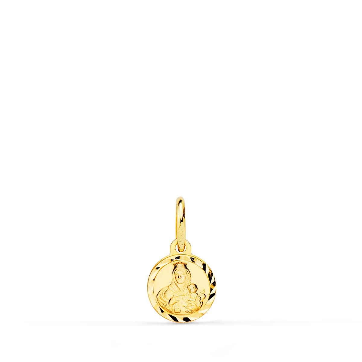 18K MEDALLA ORO AMARILLO MINI LENTEJA VIRGEN DEL CARMEN TALLADA 8 MM