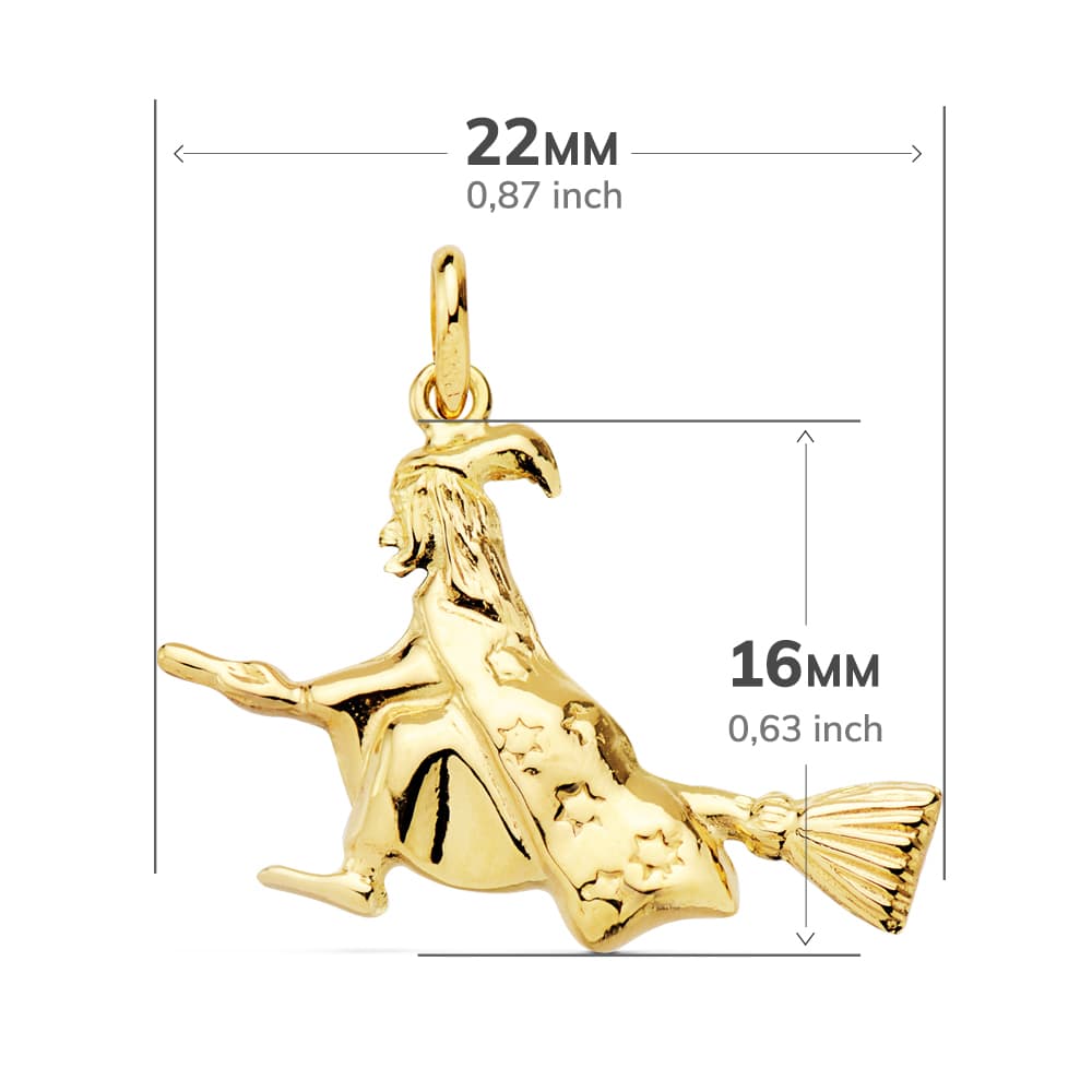 18K COLGANTE AMULETO ORO AMARILLO BRUJA 22X16 MM