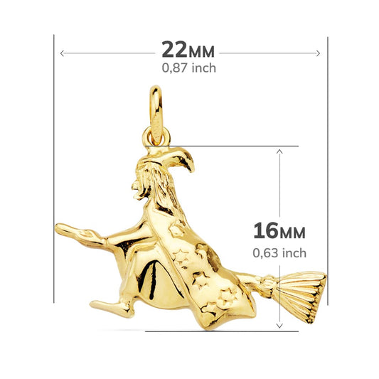 18K COLGANTE AMULETO ORO AMARILLO BRUJA 22X16 MM