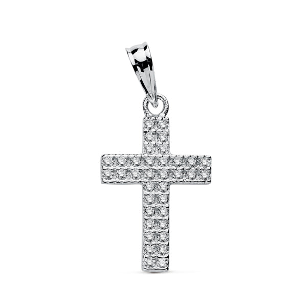 9K CRUZ ORO BLANCO CIRCONITA 20X12 MM