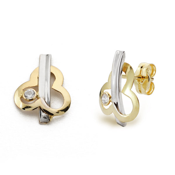 9K PENDIENTES BICOLOR CIRCONITA 12X9 MM CIERRE PRESION