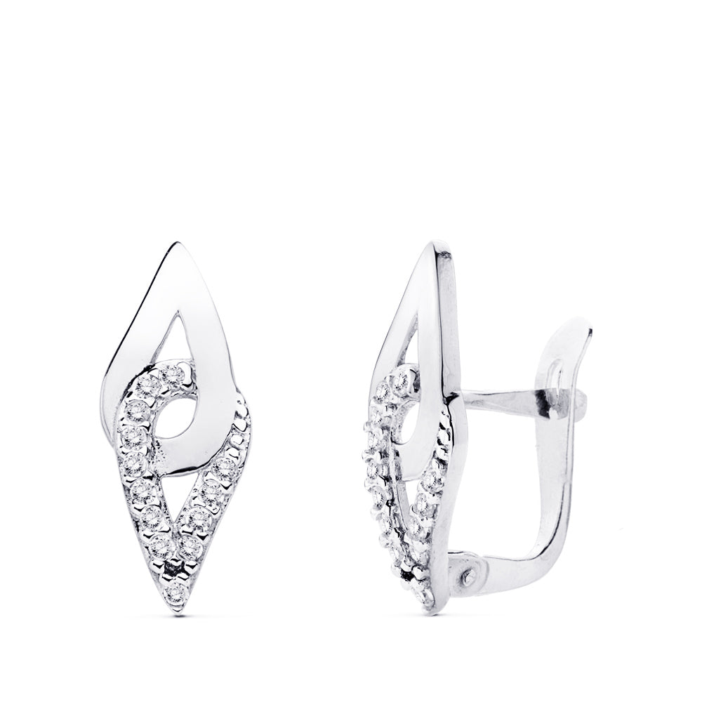 9K PENDIENTES ORO BLANCO 17X7 MM CIERRE CATALAN