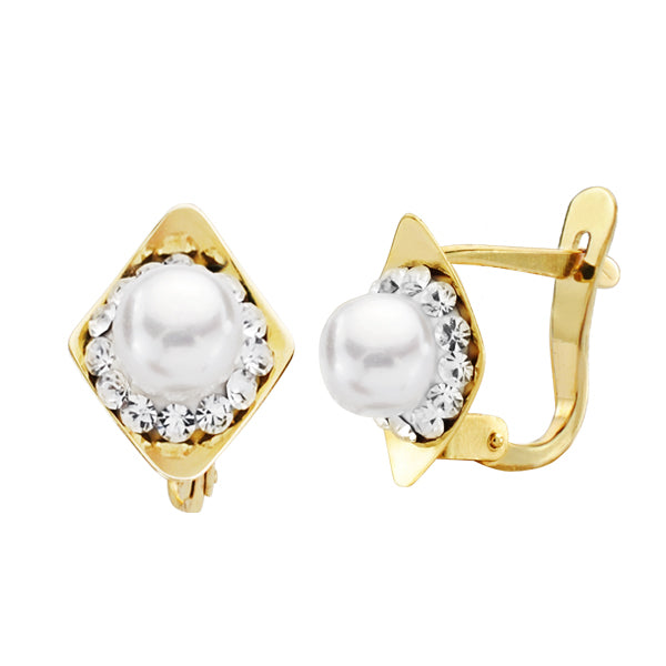 9K PENDIENTES ORO AMARILLO PERLA 10X8 MM CIERRE CATALAN