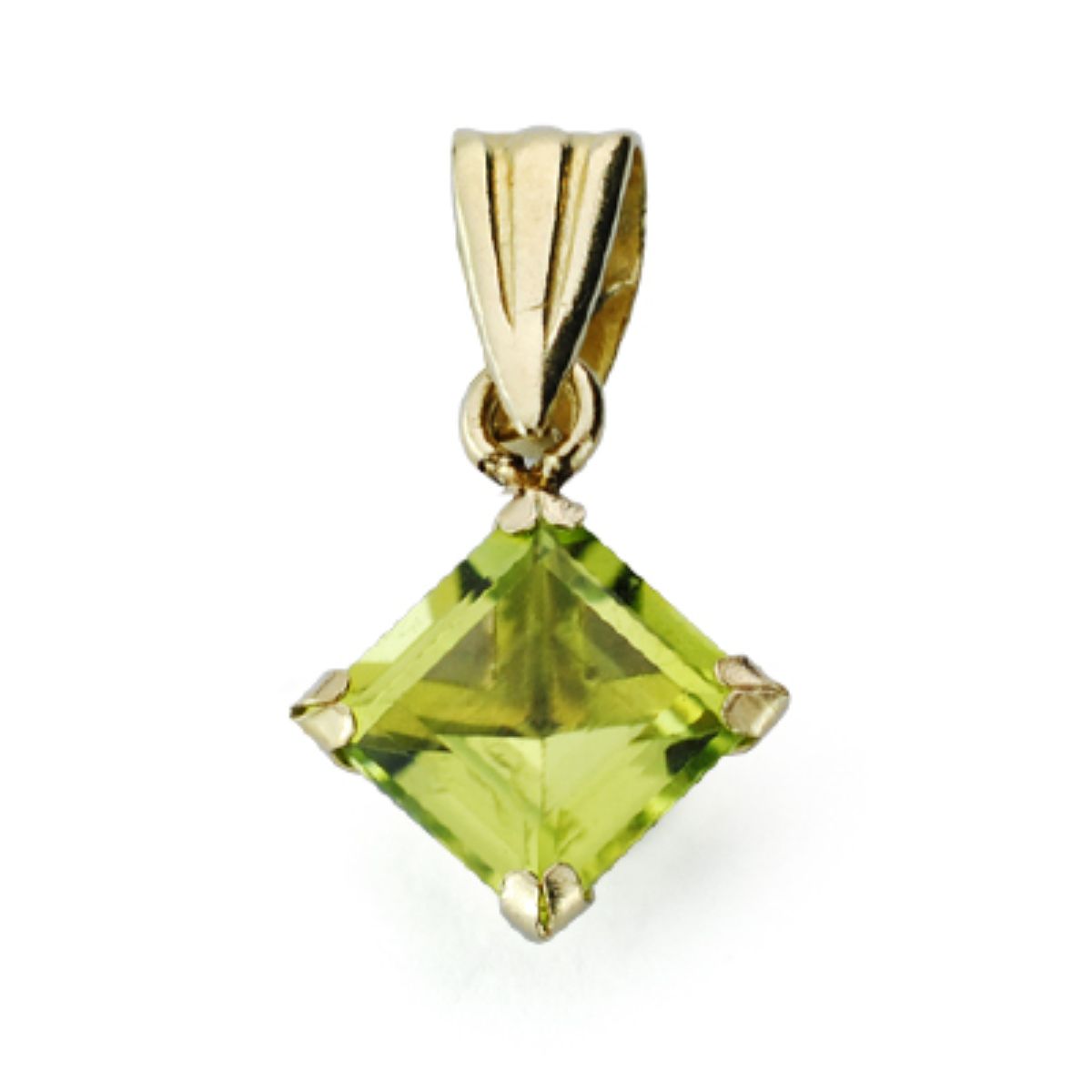 9K COLGANTE ORO AMARILLO OLIVINA 0.71 QTS TALLA ROMBO CON 4 GARRAS 5X5 MM