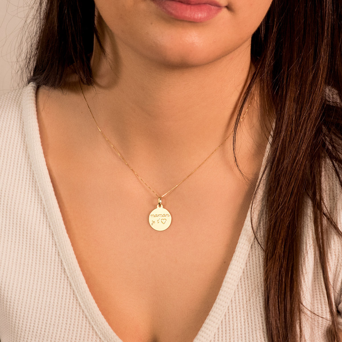 9K COLGANTE DISCO ORO AMARILLO LISO EN BRILLO 16 MM MAMAM