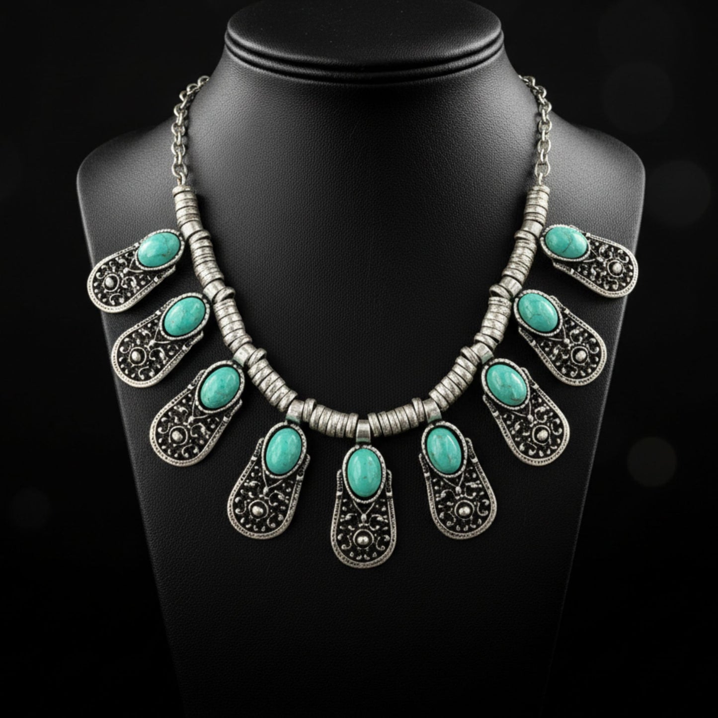 Collar Zamak Turquesa Mujer Exclusivo con 9 Piedras Estilo Boho Étnico joyeria Osnor
