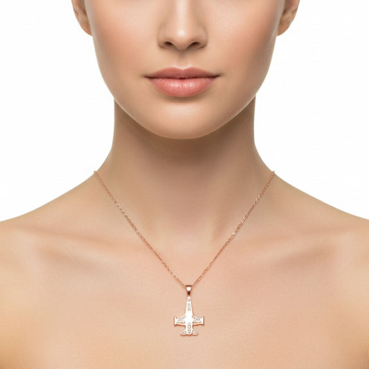 Collar Gargantilla Avión Plata Rosa Mujer con Circonitas Blancas. joyeria Osnor