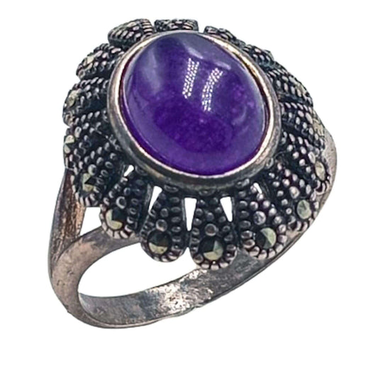 SILVER RING WITH SILVER FINISH AND NATURAL STONE