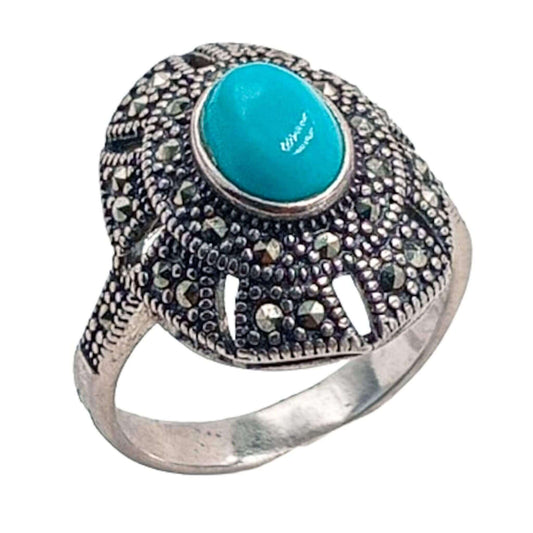 SILVER RING WITH SILVER FINISH AND NATURAL STONE