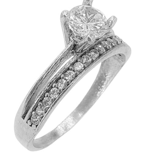 SOLITAIRE SILVER RING WITH RHODIUM FINISH AND ZIRCONIAS