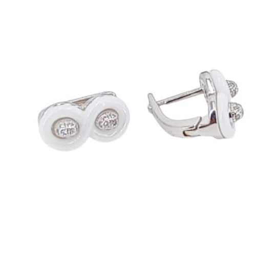 SILVER EARRINGS WITH RHODIUM FINISH, WHITE CERAMIC AND ZIRCONIAS
