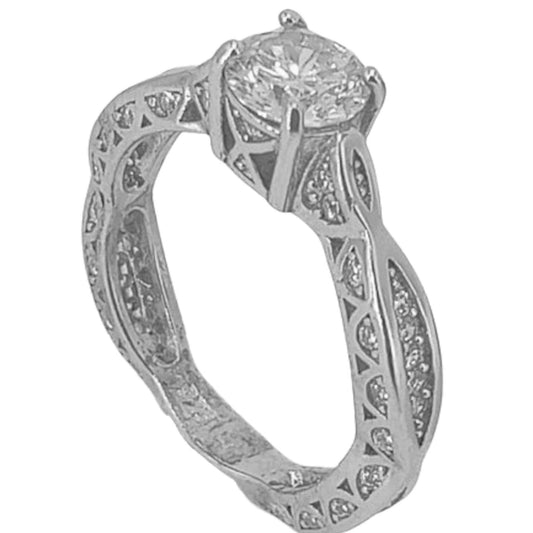 SOLITAIRE SILVER RHODIUM FINISH AND ZIRCONIAS