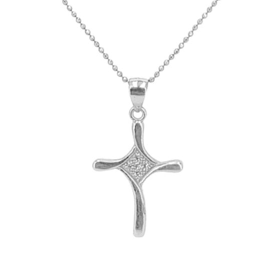 SILVER CROSS WITH RHODIUM FINISH AND ZIRCONIAS