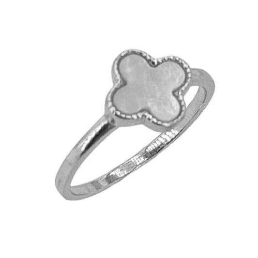 SILVER RING WITH RHODIUM FINISH AND MOTHER-OF-PEARL CROSS