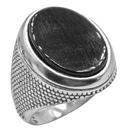 SILVER SEAL FINISHED IN RHODIUM AND BLACK ONYX STONE