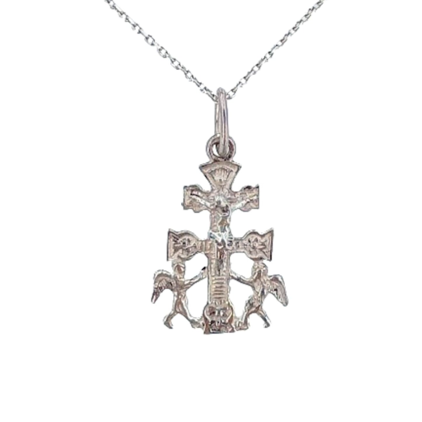 CRUZ DE CARAVACA PLATA ACABADO PLATEADO CRISTO RELIEVE