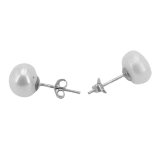 SILVER AND PEARL EARRINGS, SILVER-PLATED FINISH, PRESSURE CLOSURE