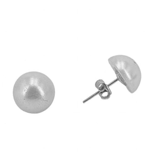 SILVER AND HALF PEARL EARRINGS, SILVER FINISH, PRESSURE CLOSURE