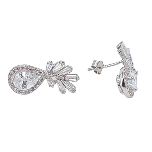 SILVER EARRINGS WITH RHODIUM FINISH, PRESSURE CLOSURE AND ZIRCONIAS
