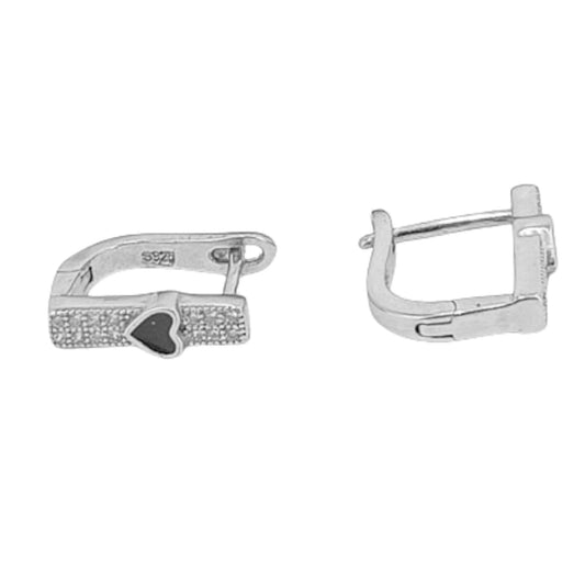 SILVER EARRINGS WITH RHODIUM FINISH, ZIRCONIAS AND BLACK ENAMEL