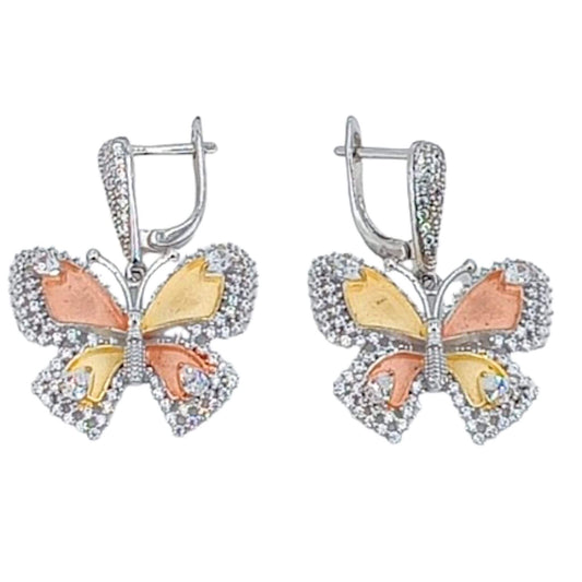 TRICOLOR SILVER EARRINGS WITH RHODIUM FINISH AND ZIRCONIAS