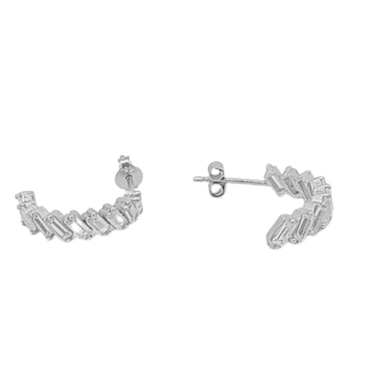 SILVER EARRINGS WITH RHODIUM FINISH, PRESSURE CLOSURE AND ZIRCONIAS