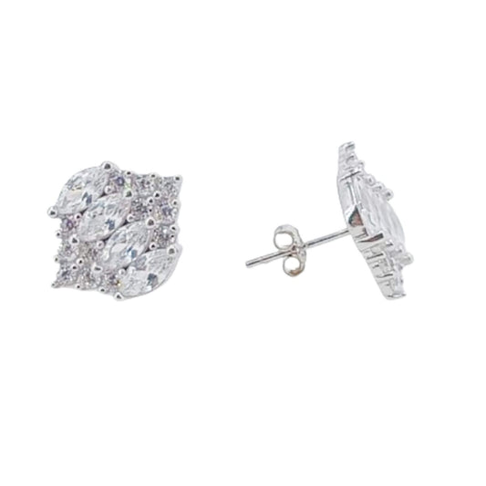 SILVER EARRINGS WITH RHODIUM FINISH, PRESSURE CLOSURE AND ZIRCONIAS