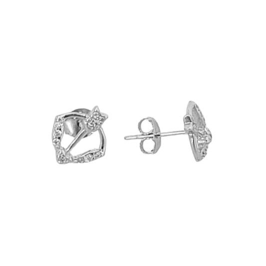 SILVER EARRINGS WITH RHODIUM FINISH, PRESSURE CLOSURE AND ZIRCONIAS