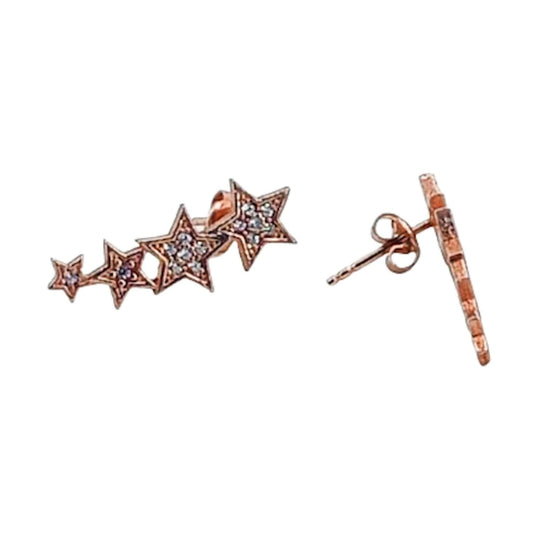 SILVER EARRINGS WITH ROSE FINISH, PRESSURE CLOSURE AND ZIRCONIAS