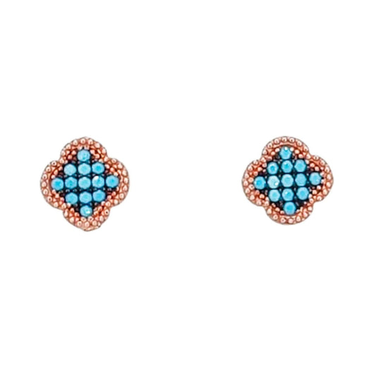 SILVER EARRINGS WITH ROSE FINISH, PRESSURE CLOSURE AND TURQUOISE