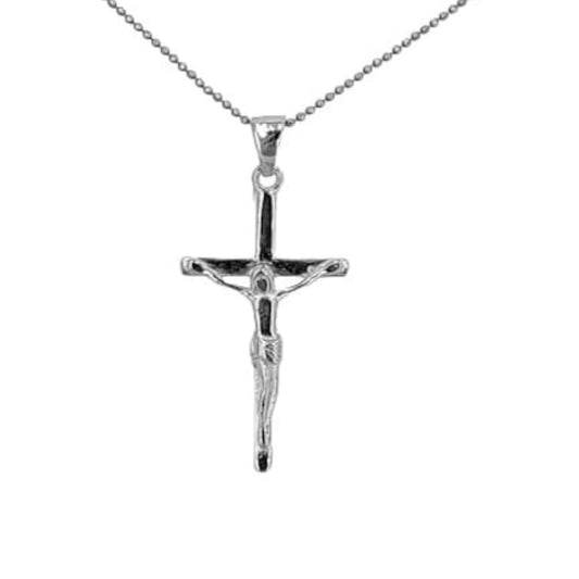 SILVER CROSS WITH RHODIUM FINISH AND RELIEF CHRIST