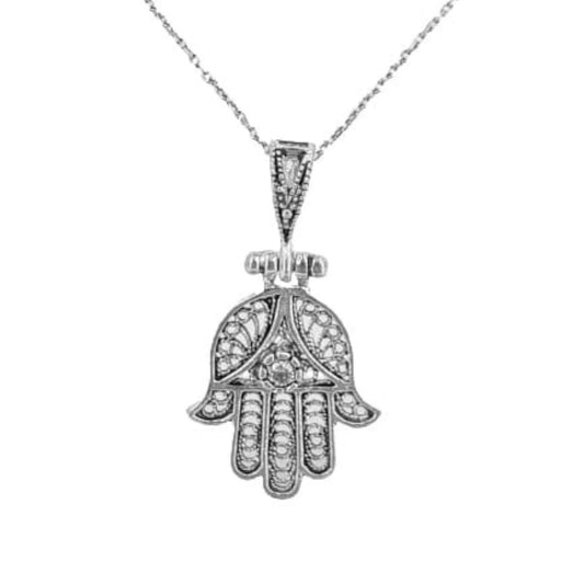 HAND PENDANT SILVER WITH ANTIQUE FINISH AND ZIRCONIA