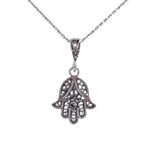 HAND PENDANT SILVER WITH ANTIQUE FINISH AND ZIRCONIA
