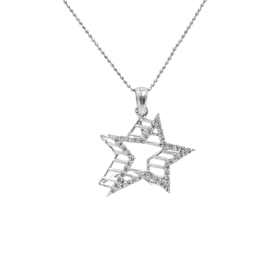 3D STAR PENDANT SILVER RHODIUM FINISH AND ZIRCONIAS