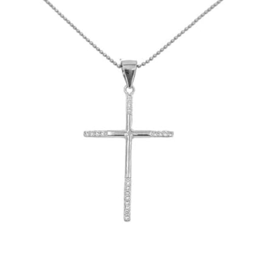SILVER CROSS WITH RHODIUM FINISH AND ZIRCONIAS