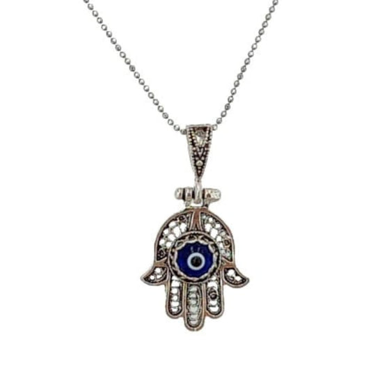 HAND PENDANT WITH EYE, SILVER, ANTIQUE FINISH
