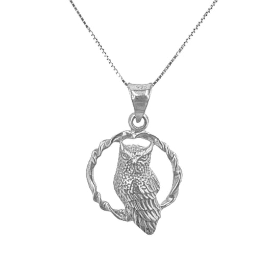 Silver Owl Pendant with Silver Finish