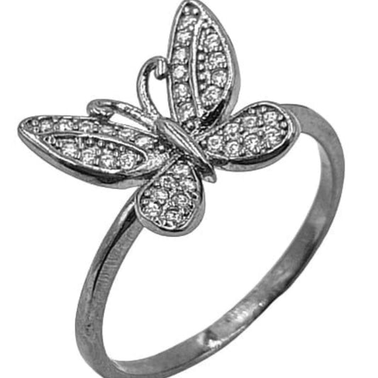 BUTTERFLY RING SILVER FINISHED IN RUTHENIUM AND ZIRCONIAS