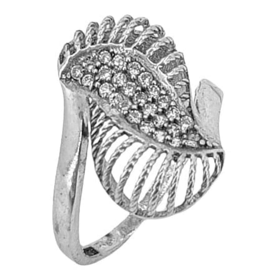 OPENWORK SILVER RING WITH RHODIUM FINISH AND ZIRCONIAS