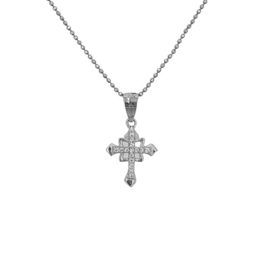 SILVER CROSS WITH RHODIUM FINISH AND ZIRCONIAS