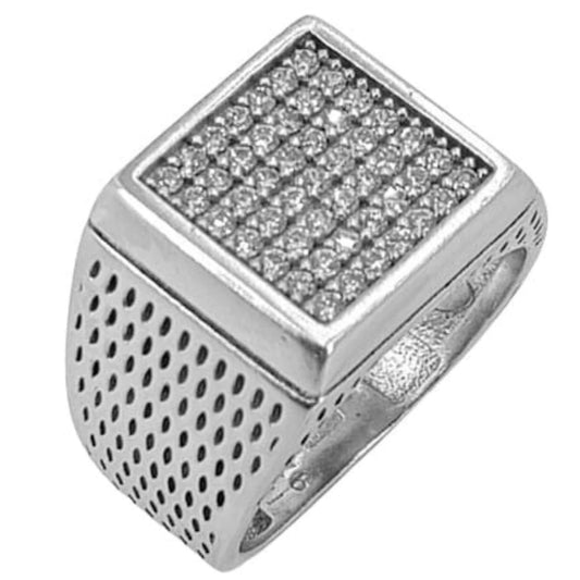SQUARE SILVER SEAL WITH RHODIUM FINISH AND ZIRCONIAS