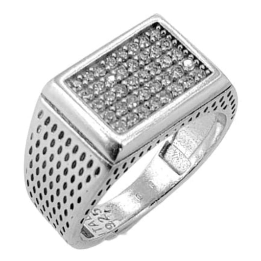 RECTANGULAR SILVER SEAL WITH RHODIUM FINISH AND ZIRCONIAS