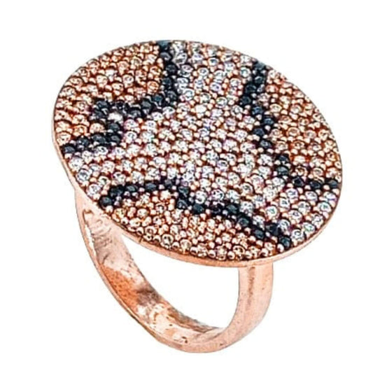SILVER RING WITH PINK FINISH AND ZIRCONIAS
