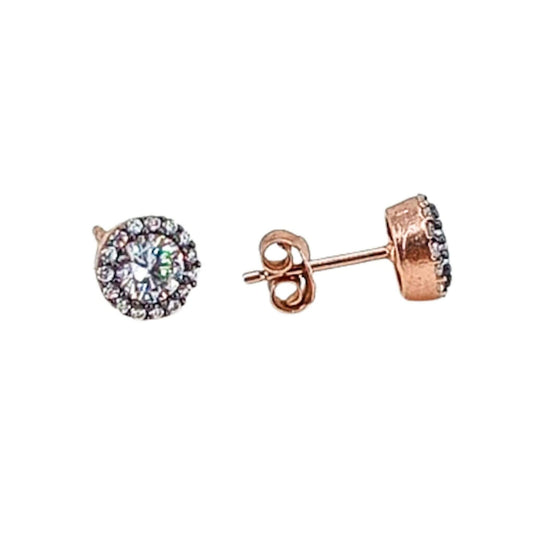 SILVER EARRINGS WITH ROSE FINISH, PRESSURE CLOSURE AND ZIRCONIAS