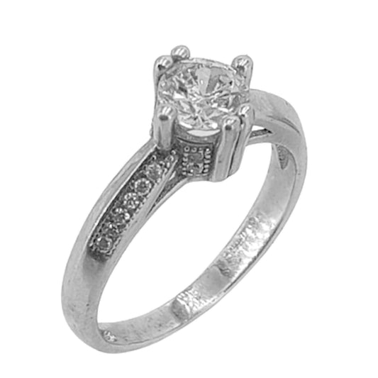 SOLITAIRE SILVER RING WITH RHODIUM FINISH AND ZIRCONIAS