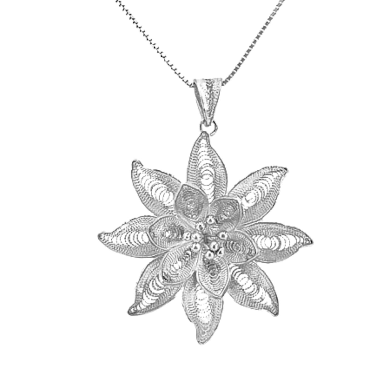 COLGANTE FLOR PLATA ACABADO PLATEADO CALADO LABRADO