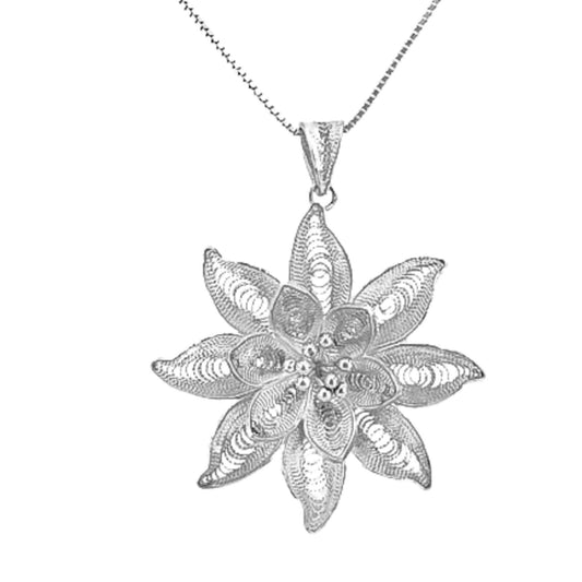 SILVER FLOWER PENDANT, SILVER FINISH, OPENWORK DESIGN