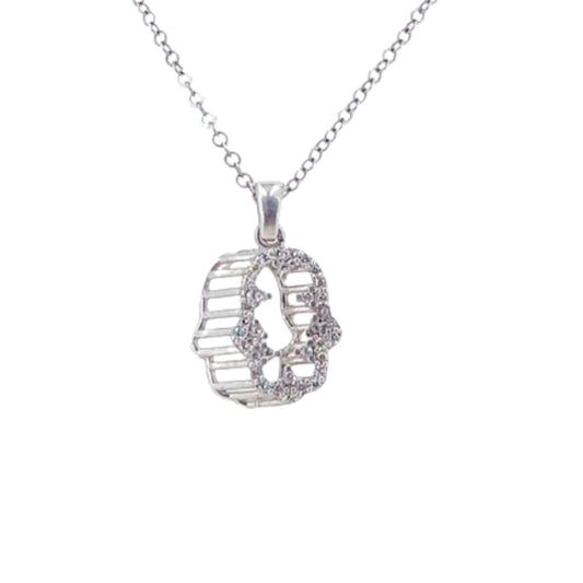 3D HAND PENDANT SILVER RHODIUM FINISH AND ZIRCONIAS